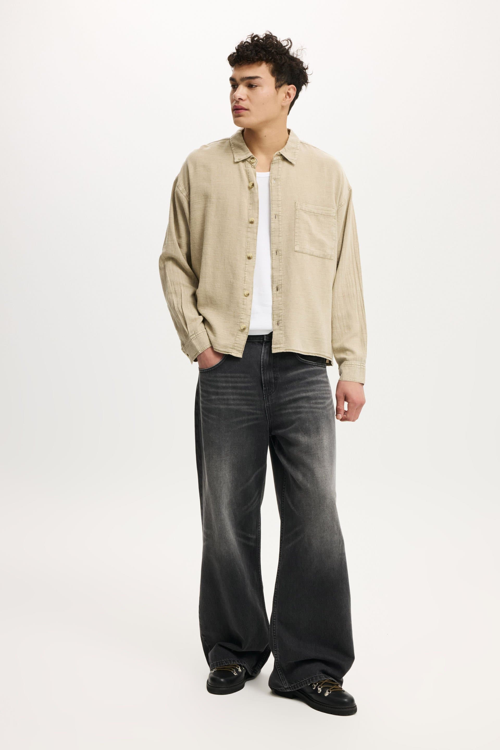 Cotton On Men - Washed Long Sleeve Shirt - Washed stone - alternate view